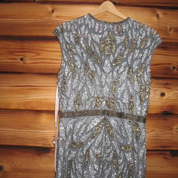 Mac Duggal 5532 Womens Platinum Embellished Illusion Cap Sleeve Column Gown - Picture 11 of 13